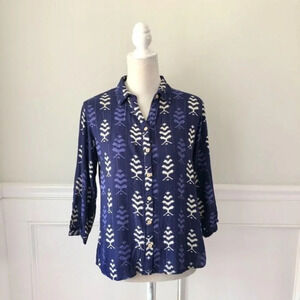 Ethnicity Indigo Blue Printed Button Down Shirt M